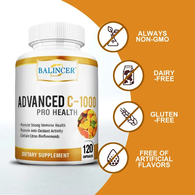 Vitamin C Powder - บาลินเซอร์วิตามินซี 1000 มก.,ซิตรัสไบโอฟลาโวนอยด์คอมเพล็กซ์,ผงแอเซโรลา,สารสกัดจากโรสฮิป,คอลลาเจนบูสต์, 120 แคปซูล